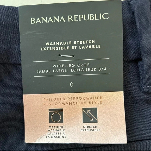 Banana  Republic High Rise Wide Leg Cropped Pants Navy Blue Size 0 NWT - Picture 11 of 16